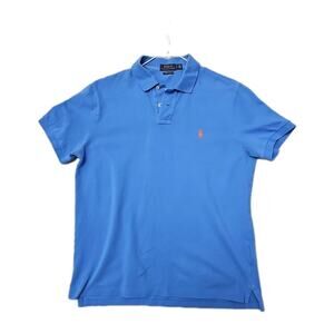 VINTAGE Polo Ralph Lauren Blue Shirt Red Embroidered Pony Custom Slim Fit Sz L